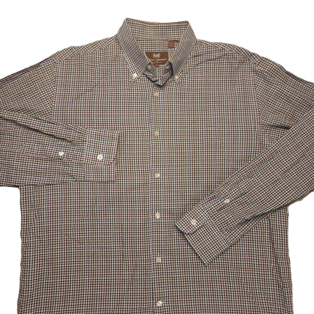 Hickey Freeman Men's L  Shirt Gingham Check Long Sleeve Button Down